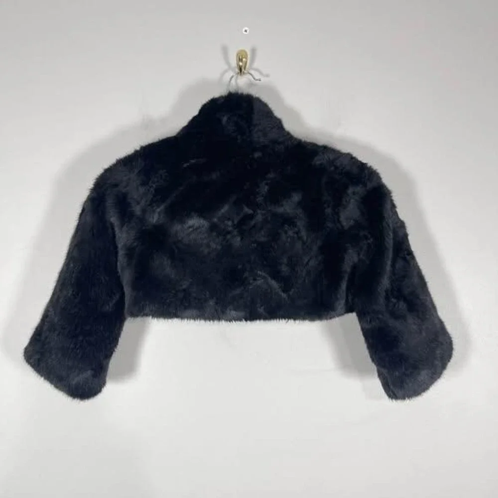 American Girl Faux Fur Shrug Girls 8 Bolero Jacket Black Dressy Winter Wedding